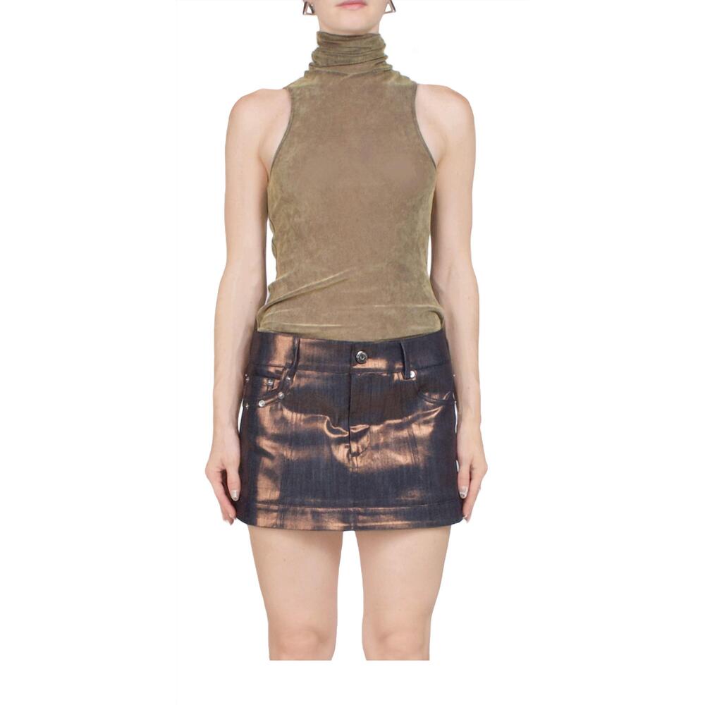 NEW PRISCAVERA velvet mesh turtleneck tank top in olive oil